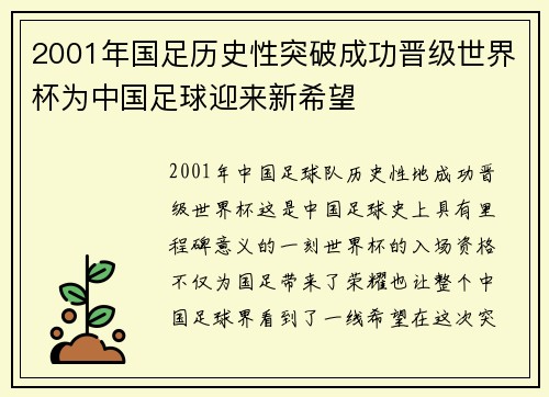 2001年国足历史性突破成功晋级世界杯为中国足球迎来新希望